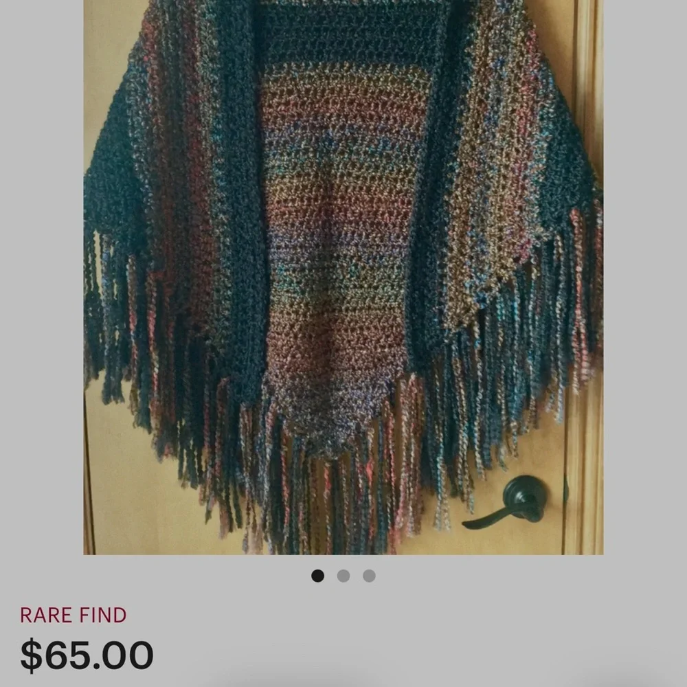 Multicolor Textured poncho with fringe. This is handmade and one size fits all.